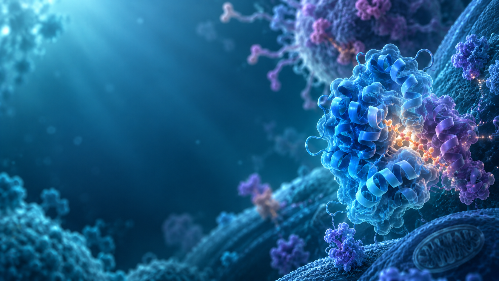 Molecular illustration representing STK35/STK35L1 kinase biology and disease mechanisms